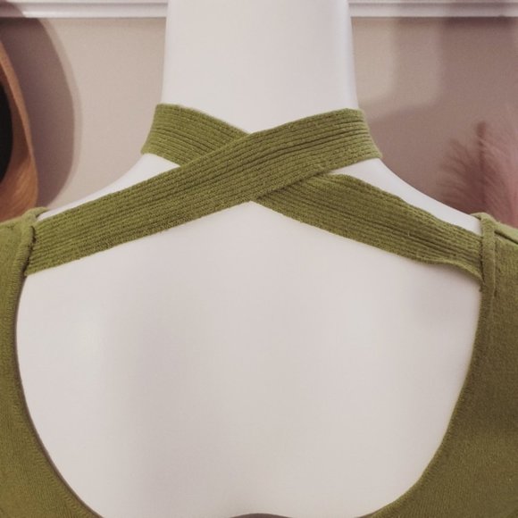 Le Château Bell Sleeve tie neck sash Knit Ribbed Top- Grass Green- XXS - Picture 6 of 16